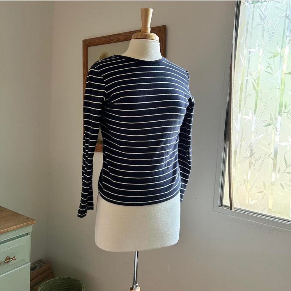 Navy striped cotton long sleeve shirt
